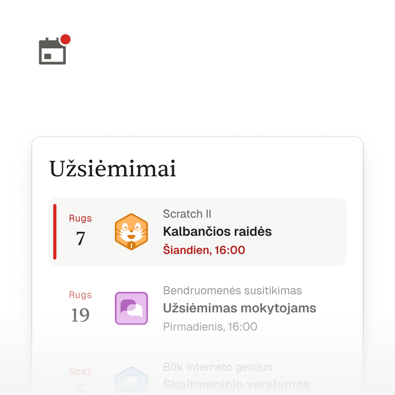 Vedliai užsiėmimų kalendorius mokytojams